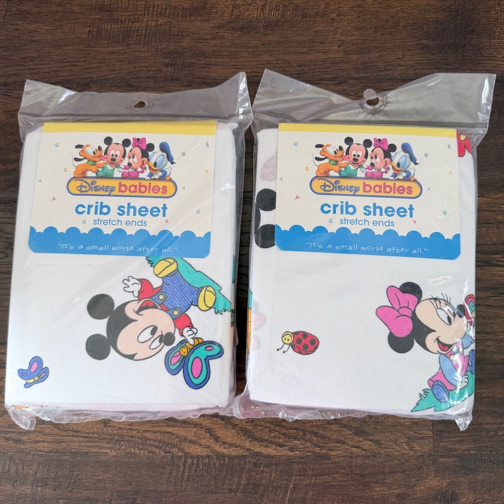2- VIntage Disney Babies Crib Sheets Kids Mickey Minnie Natures Friends USA 90s